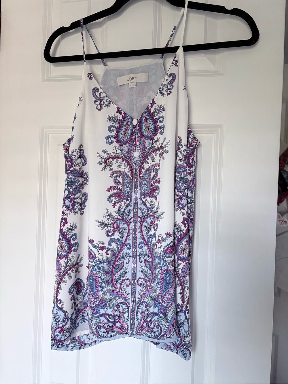 LOFT White Camisole Twith Blue and Purple Paisley